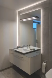 KLOCKE Badmobel Waschtischplatte Glas Aufsatzbecken Spiegel Effektbeleuchtung Ruhrgebiet