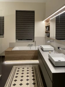 KLOCKE Badmoebel Altbau Edelstahl grau Eiche Ruhrgebiet Essen