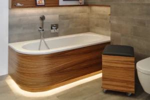 KLOCKE Wannenverkleidung Rollcontainer Zebrano Effektbeleuchtung